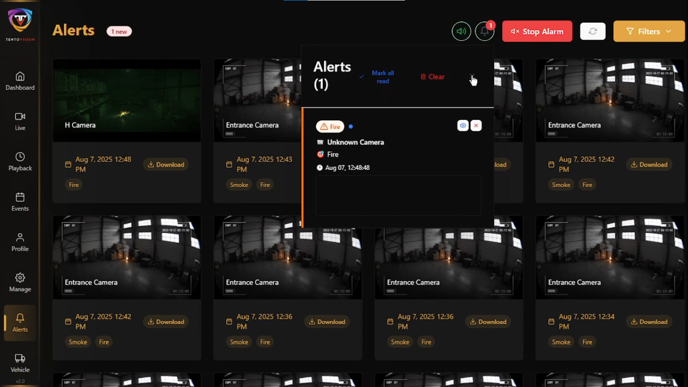 Timeline of fire incident footage and logs