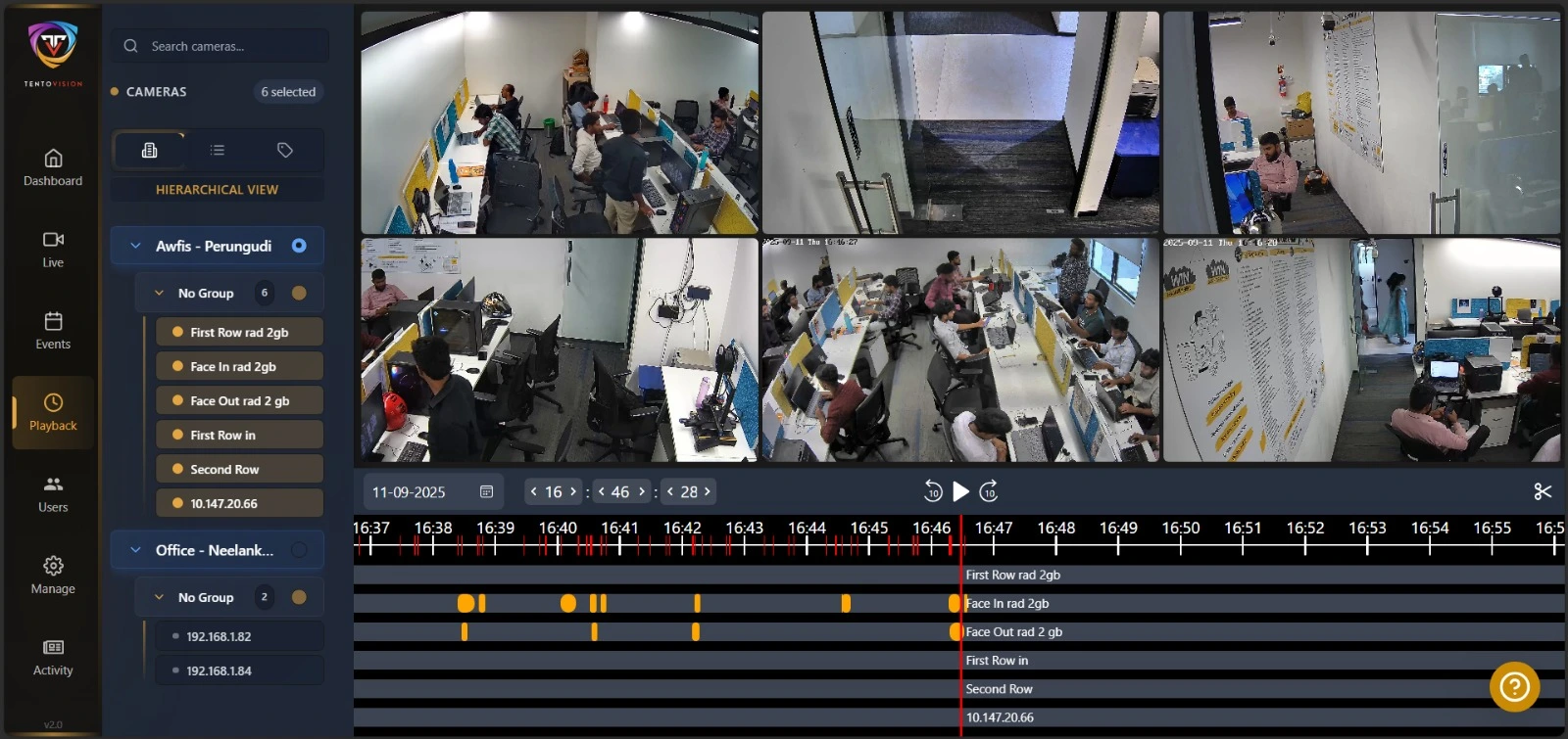 Cloud-based playback and remote access interface in TentoVision Cloud VMS used by NIFT Chennai administration