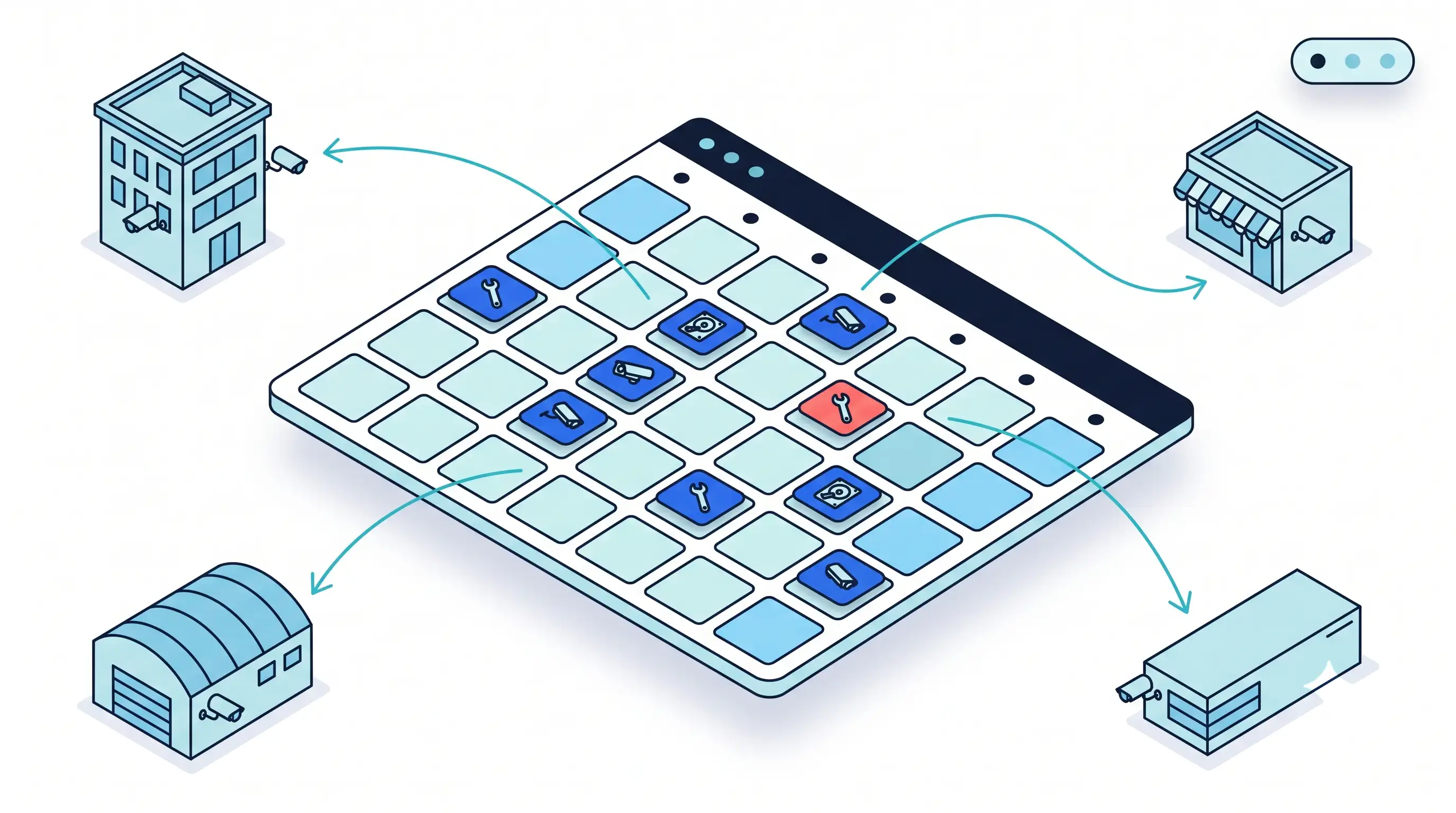 Automated proactive maintenance scheduling calendar across surveillance sites