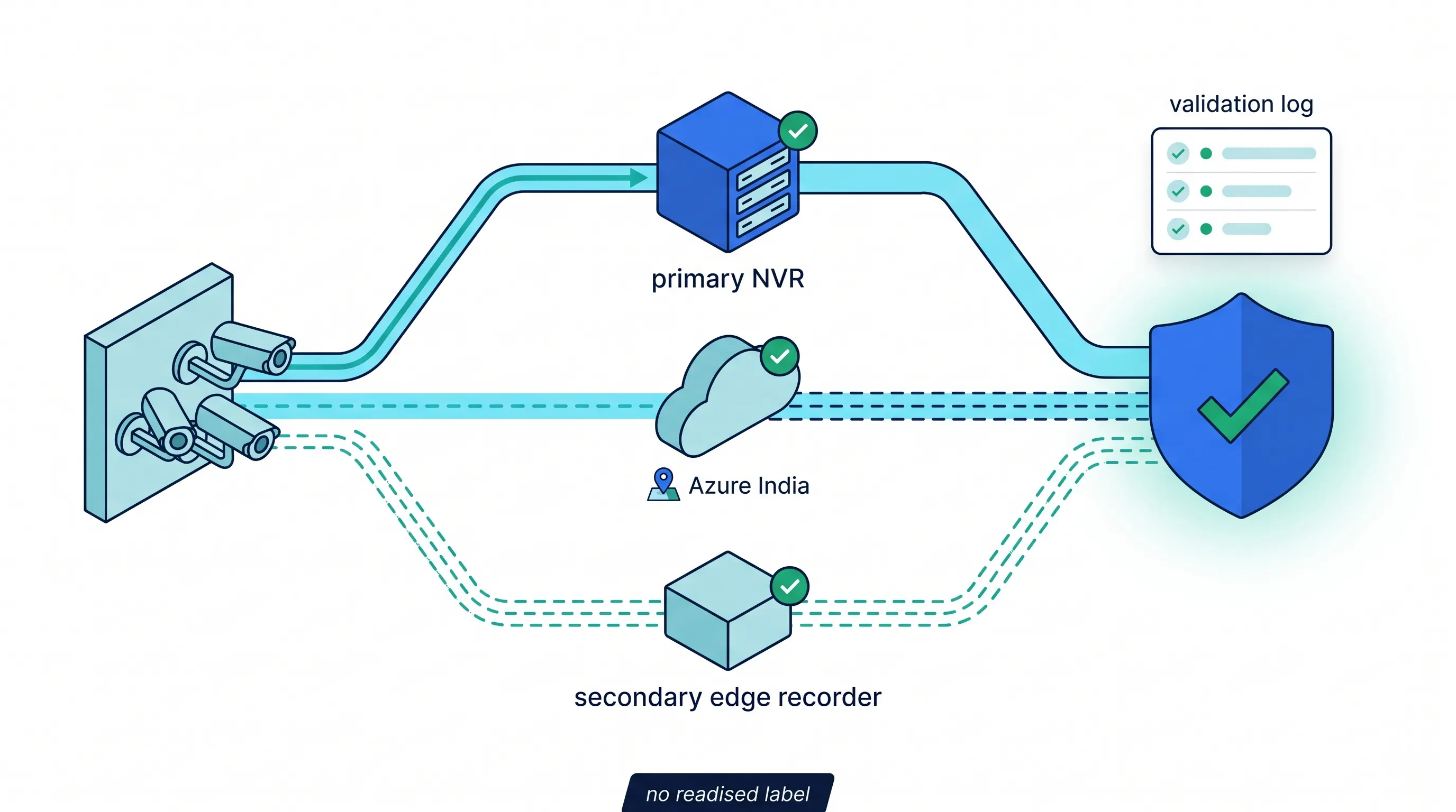 Surveillance redundancy and failover map with validated backup recording paths