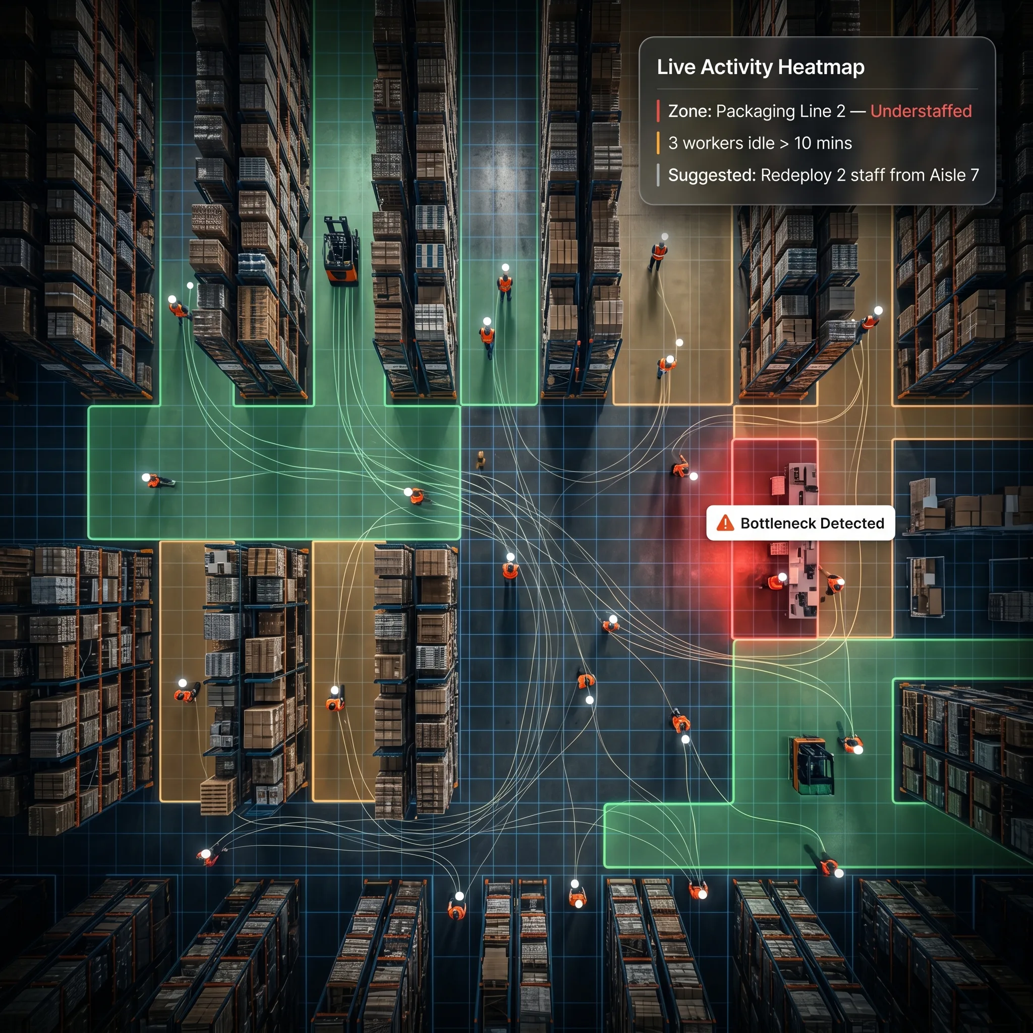 Tentovision activity and workflow heatmap across factory zones via CCTV