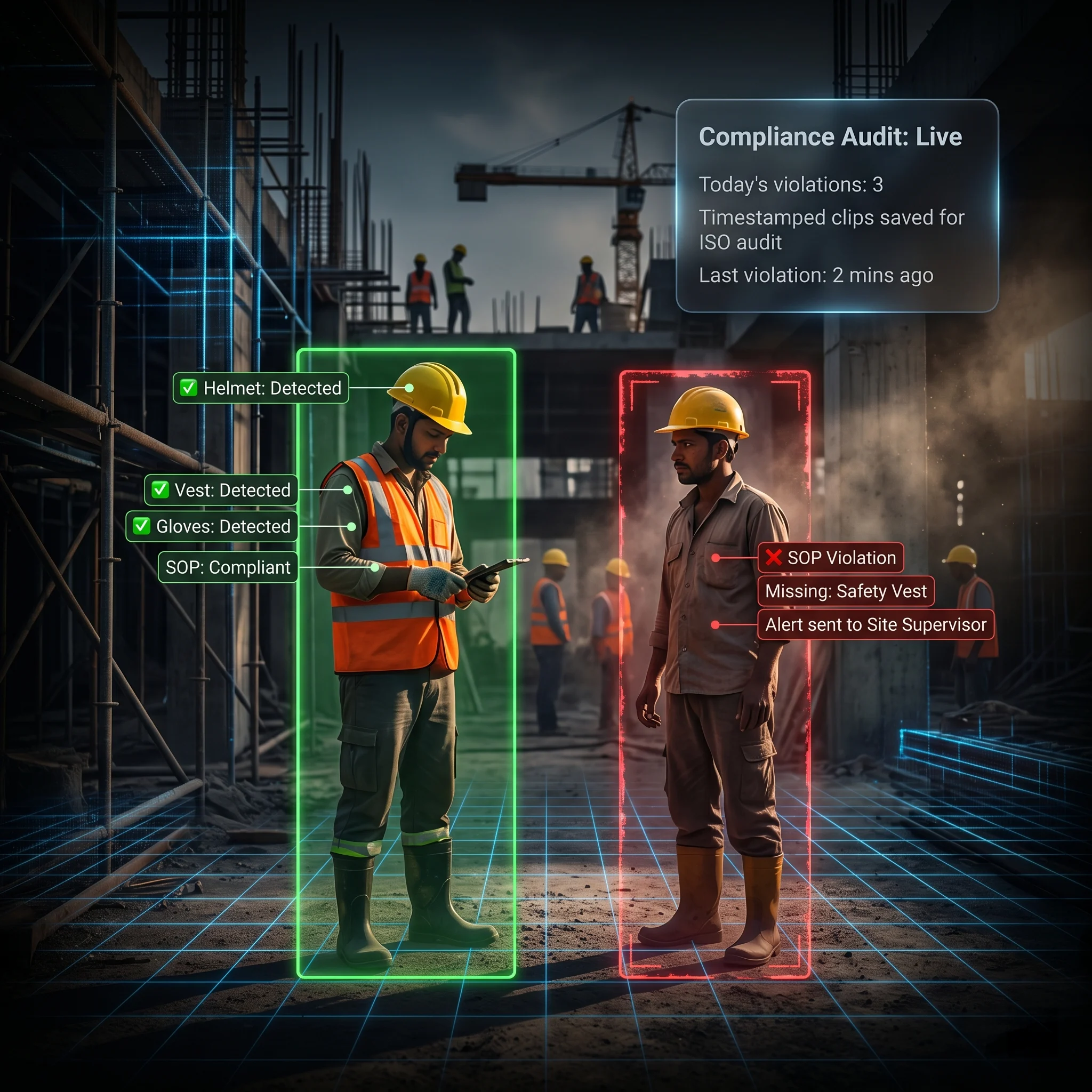 Tentovision SOP and uniform compliance detection on a production floor via CCTV