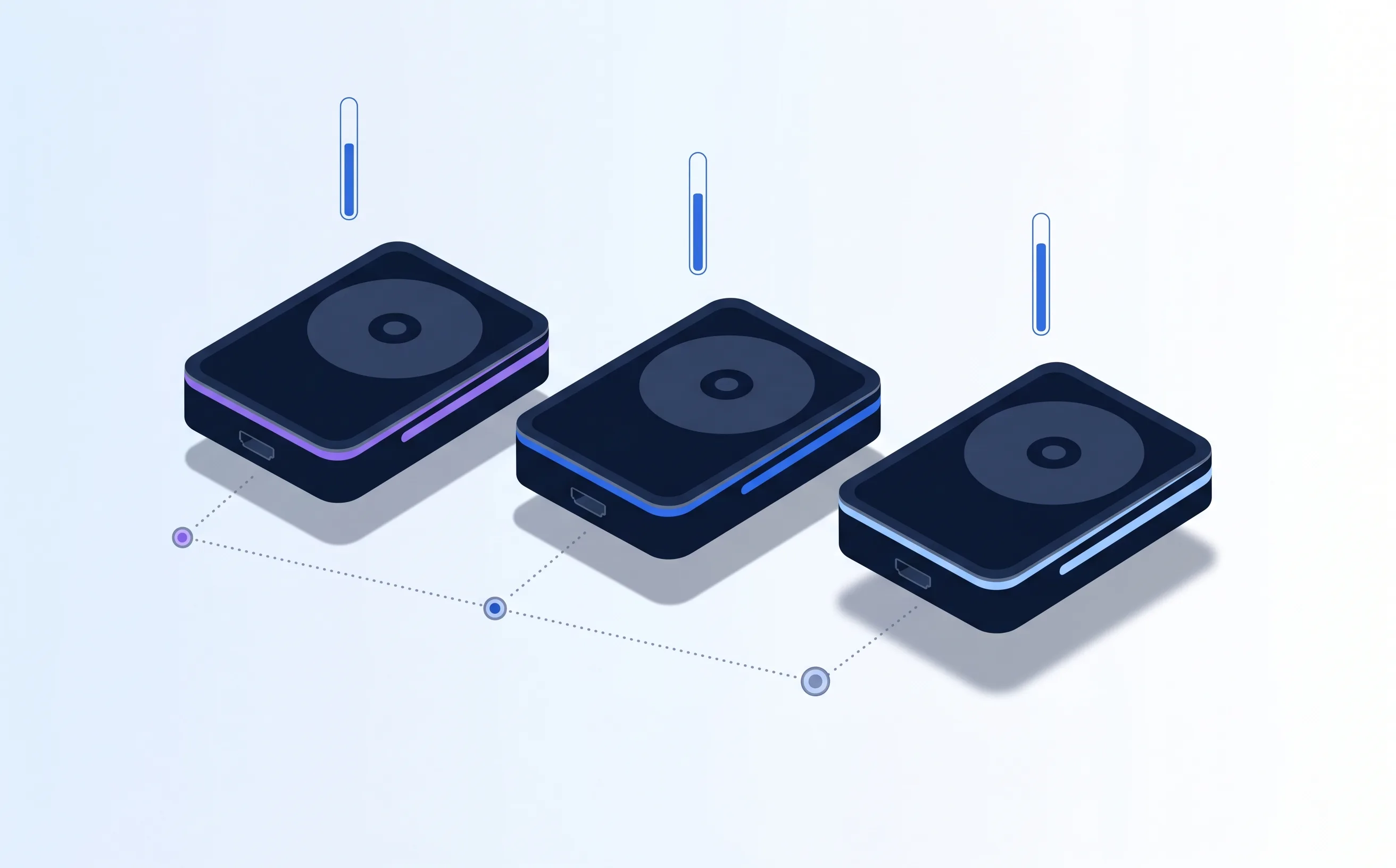 WD Purple, Seagate SkyHawk and Toshiba S300 surveillance drives lined up, the three commonly used in CCTV NVR storage