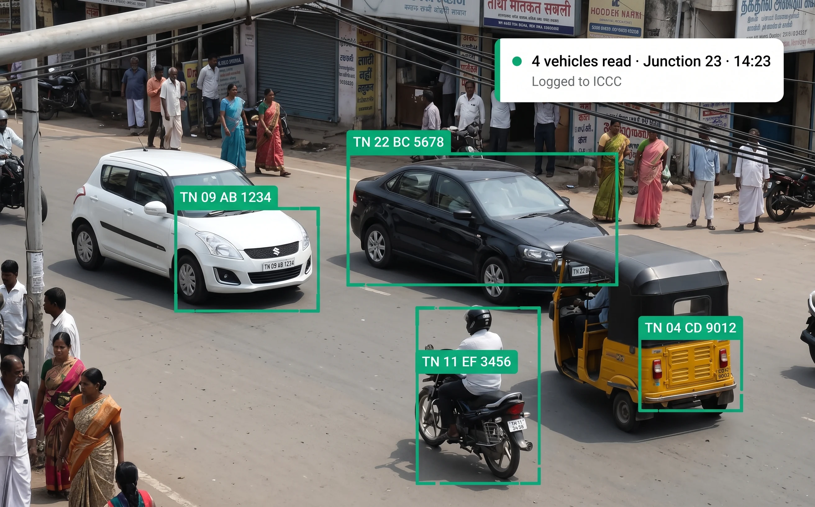 Tentovision ANPR module reading number plates at a city junction in real time