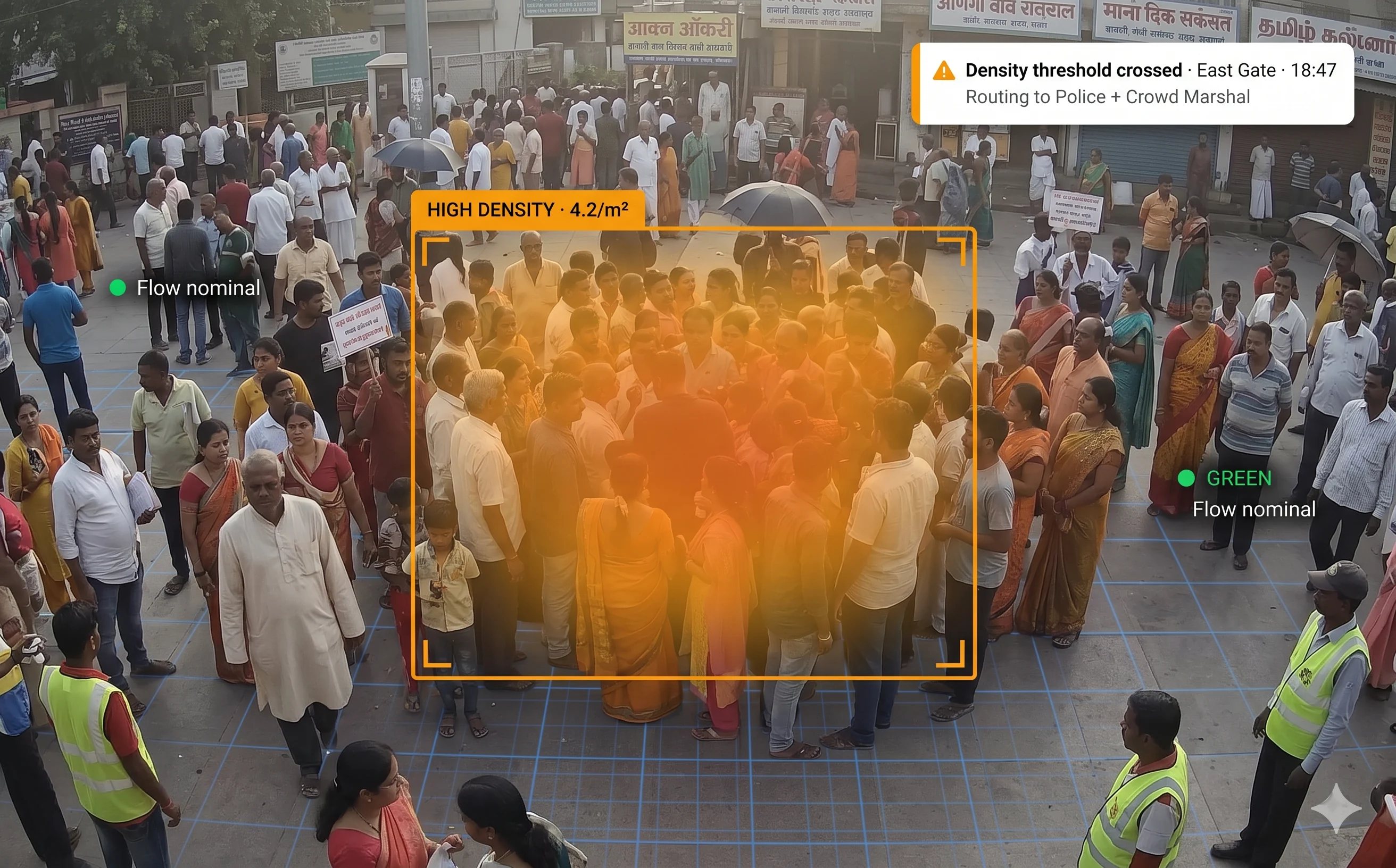 Tentovision crowd analysis density heatmap at a public gathering in real time